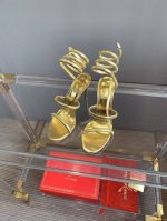 平底 高跟 Ren* Caovill*新款juniper系列欧系蛇形高跟凉鞋 华丽的金色以张扬方式迈入夏季 金属材质一点也不磨脚 极简的线条 水晶点缀增添优雅气