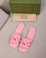 橙子出厂价 GUCCI 古驰春夏新款 沙滩果冻鞋 镂空拖鞋 凉拖原版开模经典双G鞋面 原版开模橡胶注塑一体成型 双层组合大底。码数：35-42