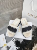 迪奥 Dior 2024春夏走秀新款 Iviera Evolution魔术贴织带厚底休闲羊羔毛女鞋 Cd立体刺绣字母logo藤格纹露趾居家面包拖鞋 明星同款拼色