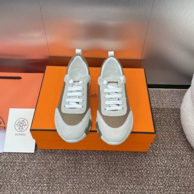 爱马仕 Hermes 2024春夏经典情侣款 Bouncing 休闲系带百搭运动鞋 H家厚底时尚风格拼色跑鞋 材质：鞋面进口环保透气科技面料拼接进口羊猄皮+水染