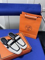橙子出厂价 Hermes 爱马仕新款 包头半拖 穆勒鞋 方头平底拖鞋 码数：35-41