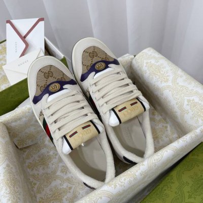 Gucci古驰全新升级后套内里，顶级做旧小脏鞋，运动鞋经典休闲情侣款，复古板鞋做旧g家脏脏鞋，同步专柜更新！①鞋面增加原版一致的水性涂边工艺市场上的普通油边胶感