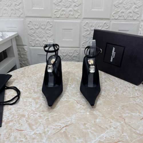 YSL.顶级版本.高品质. 配置全套包装2025新款 官网同步 1:1开模 水钻装饰包头鞋鞋面：真丝内里：羊皮跟高: 10.5cm大底：A级原版黑色真皮大底 码
