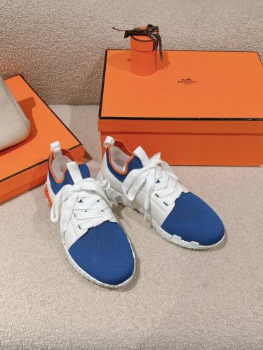 工厂价 爱马仕 Hermes 2024春夏经典情侣款 Flex 休闲系带运动鞋 H家编织bolduc细节厚底拼色一脚蹬毛线袜子跑鞋 材质：进口环保梭织羊毛面料