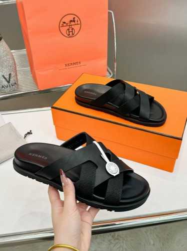 爱马仕 Hermes 男鞋Kazimir 新款经典H型时尚交叉绑带防滑休闲外穿沙滩男士凉鞋 39-46 码橡胶 真皮