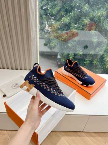 男码10 顶级版 Hermes 爱马仕爆单新品bouncing男女同款情侣运动鞋轻napa小牛皮拼接麂皮，搭配撞色大底，简约鞋型，打造活力休闲风格 又是一款必火