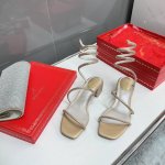 高品质 ！R C s 经典RC蛇形爆红CLEO系列，镶钻缠绕脚环粗跟凉鞋 商品描述：将时尚与现代风格相结合，缠绕于脚踝上的环状蛇形镶嵌水钻系带，经典复古的粗鞋跟