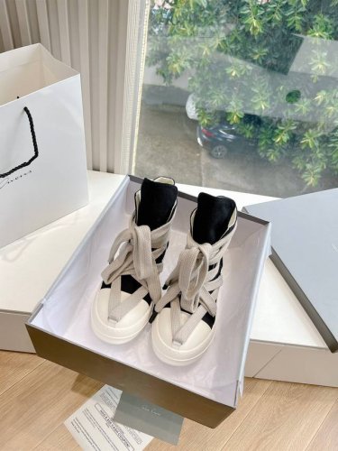 G0135代购级别rick Owens 瑞克 欧文斯24秋冬情侣系列edfu全粒面小牛皮复古运动鞋高帮休闲鞋细带 面料：原版牛皮 内里：羊皮 尺码：35~43女