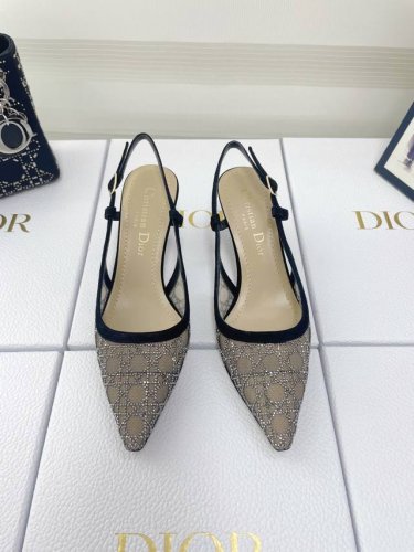 Dior 迪奥 2025早春走秀新款bling...bling...水晶凉鞋. 顶级代购版本Capture系列高跟女鞋 明星同款水钻方头藤格纹图案猫跟拖凉鞋！独
