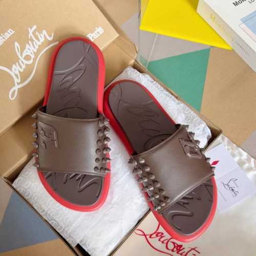 顶级版本：男款 Christian Louboutin 路铂廷cl 红底鞋 Take It Easy系列 铆钉 凉拖鞋 原版购入开发 做货 原版购入开发 做货