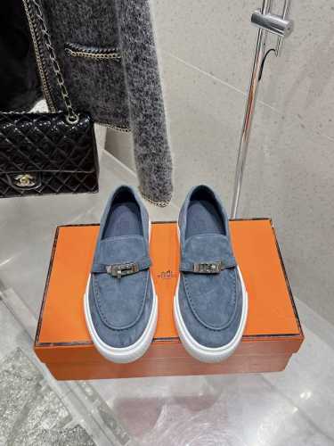 代购级 情侣款 男10 Hermes 爱马仕 H家 Game Kelly扣厚底乐福鞋 小牛皮乐福鞋风格免系带休闲运动鞋，搭配功能性镀钯Kelly鞋扣。 原版定制