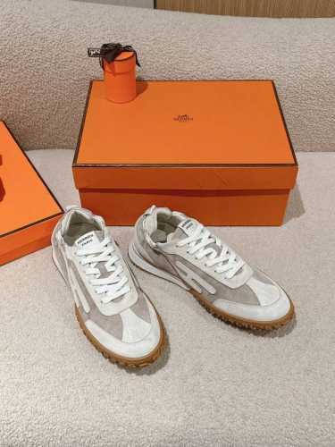女码 男码加10 爱马仕 Hermes 春夏经典情侣款 Jet 休闲系带百搭运动鞋 H家厚底时尚风格拼色跑鞋 材质：鞋面进口小牛皮拼接进口羊猄皮+水染羊皮内里+