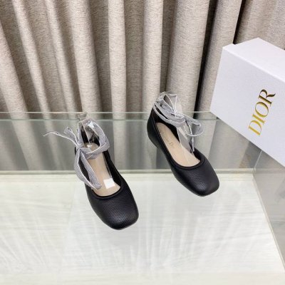 310 迪奥 Dior 2025春夏新款D-Journey冲孔芭蕾舞娃娃女单鞋 Cd字母Logo织带平底圆头拼色跳舞鞋 市面顶级版本 材质：鞋面进口混种羊皮+水