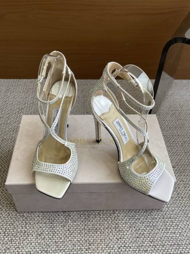 2025新配色 Jimmy Choo 摩登鞋履 街拍神器SAE水晶链高跟凉鞋 尖拖系列 幻彩拼色烫钻款 夺目彩虹婚鞋 整鞋采用施华洛世奇水晶烫钻 个性凉鞋系，9