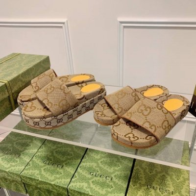 橙子出厂价 ，厚底 GUCCI 古驰春夏新款 大GG防水台厚底拖鞋 凉拖 情侣款码数：35-46