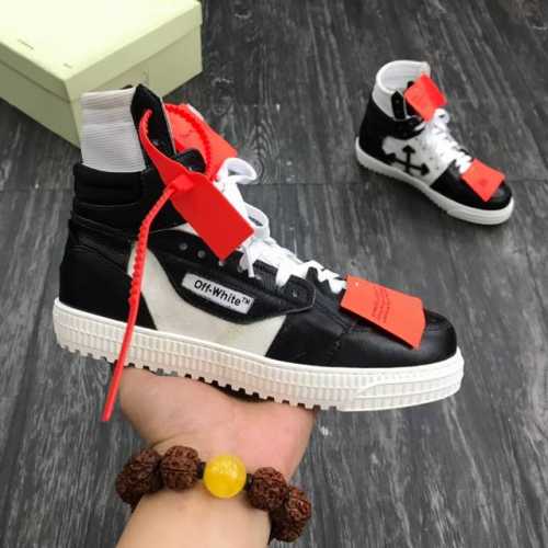 冲量价: 情侣款 Off Off White Ow Fw 黄飘带白箭头黑色高帮欧美潮鞋 专柜同步采用进口头层牛皮 ，完全1:1复刻，官方同步 原厂特供原版底，橡