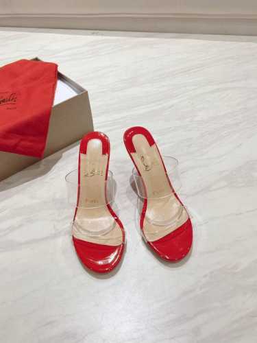 顶级版 原版盒P350 christian Louboutin | 2024S原版做货重工Cl两带胶片高跟拖鞋～ 材质：原版进口胶片 内里：粒面珠光羊皮里 大底