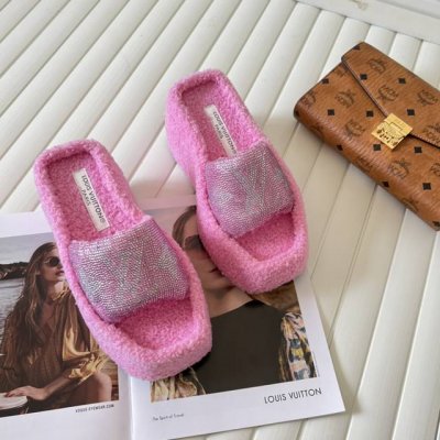 橙子出厂价 Louis Vuitton 路易威登 Lv经典款 水钻松糕厚底毛毛拖鞋 高跟凉拖鞋 底厚：9Cm 码数：34-41