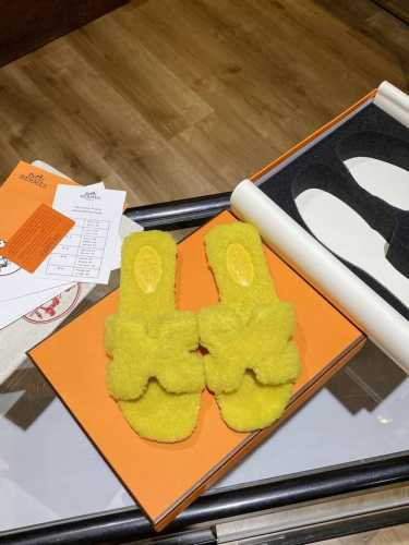 代购级 Hermes泰迪oran毛拖，原版购入开模，纯羊毛 非常柔软 秒杀市场一切版本！高级-显腿瘦！ 开模定制a级高密真皮大底，奢华包装！ -无二品质，34-