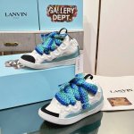 顶级版本 白蓝色 White Blue Lanvin浪凡情侣款Curb运动鞋拼接系带低帮时尚板鞋，涂鸦、泼墨面包鞋滑板鞋高帮鞋 The Curb是一款灵感来自9