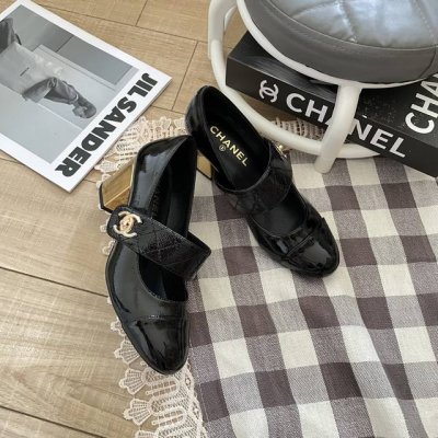 橙子出厂价 Chanel 香奈儿初秋新款 电镀粗跟玛丽珍鞋 高跟单鞋 跟高：6Cm 码数：34-40