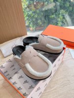 G027高端品质h家 2024款hermes爱马仕 麂皮h字母拼接泰迪毛包头厚底增高百搭懒人半拖 面料：磨砂牛皮 内里：羊卷毛 大底：原版大底 码数：35-44
