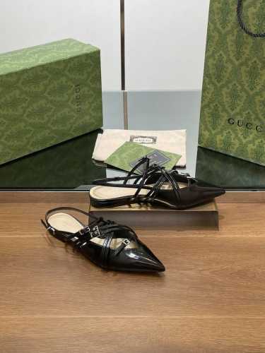 Gucc高端精品 2024早秋系列新品平底尖头小方扣细带芭蕾鞋套脚后系带浅口单鞋精致优雅俏皮时髦平底鞋亮眼gucci搭扣点缀高质感经典款式便鞋 原汁原味原单品质