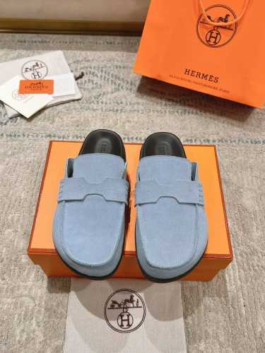 顶级代购版本NEW .HERME*爱马仕 穆勒半拖包头勃肯拖鞋面料：进口牛反绒面料大底：原版开模TPU 防滑耐磨大底内里：进口牛皮跟高：平底原版定制版本、专柜原