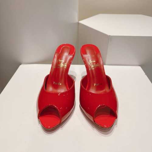 顶级版 原版盒 Christian Louboutin 2024S原版做货重工cl经典漆皮鱼嘴高跟拖鞋～ 鞋面：黑于红的极致冲突，完美诠释正装高跟鞋的经典，楦型