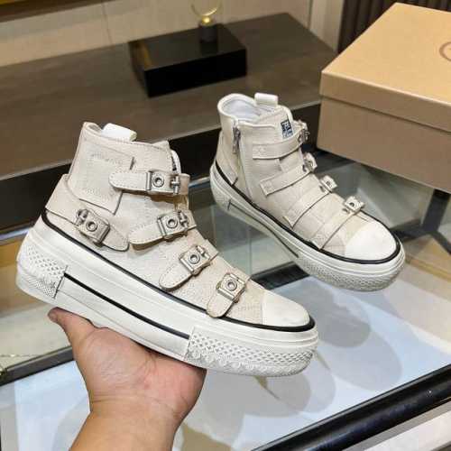 出 Ash新品女鞋秋季做旧高帮厚底运动休闲潮鞋，精选原版经典金属饰扣，原版开模防滑橡胶大底跟高4Cm抛脏设计，精美线条、简约大气，上脚感超级舒适上档次 面料:头