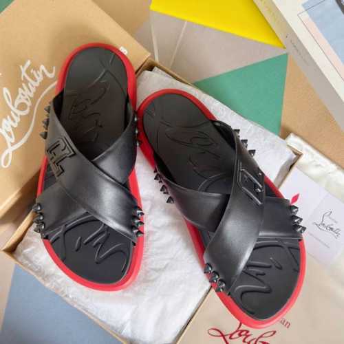 顶级版本：男款 Christian Louboutin 路铂廷cl 红底鞋 Take It Easy系列 铆钉 凉拖鞋 原版购入开发 做货 原版购入开发 做货