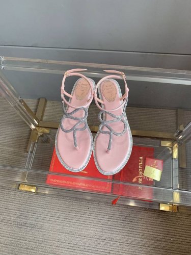 出厂价 Ren* Caovill*新款水钻蛇形平底凉鞋 仙气十足 精致闪耀 展现独特的细节与耀眼的印记～～ 鞋面进口真丝加水钻设计 内里垫脚羊皮 意大利真皮大底
