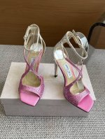 2025新配色 Jimmy Choo 摩登鞋履 街拍神器SAE水晶链高跟凉鞋 尖拖系列 幻彩拼色烫钻款 夺目彩虹婚鞋 整鞋采用施华洛世奇水晶烫钻 个性凉鞋系，9