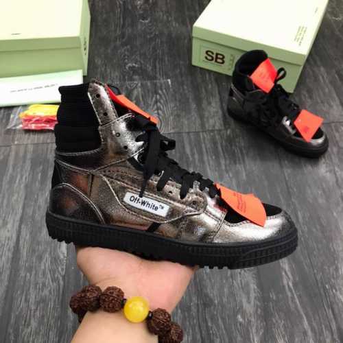 冲量价: 情侣款 Off Off White Ow Fw 黄飘带白箭头黑色高帮欧美潮鞋 专柜同步采用进口头层牛皮 ，完全1:1复刻，官方同步 原厂特供原版底，橡