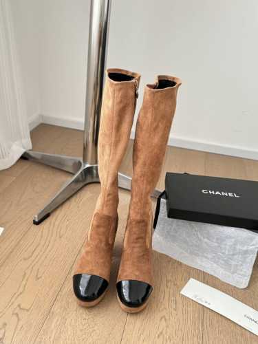 Chanel 24K新款弹力长靴 防水台系列 穿上立马大长腿 鞋面弹力皮 内里羊皮 真皮大底 Size:35-39 其他码数定做 编号34-3