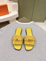 代购级 225 爱马仕新配色 Kelly扣平底拖鞋 好穿百搭，夏日必备高端工具鞋 鞋面小牛皮&定制牛仔布面，内里垫脚小牛皮， 意大利进口牛皮底和牛皮沿条 Siz