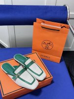 橙子出厂价 Hermes 爱马仕新款 包头半拖 穆勒鞋 方头平底拖鞋 码数：35-41