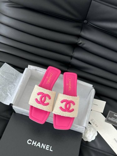 Chanel 25C春夏新款拖鞋全系列首发 专柜有的我都有！高版本高品质鞋面编织布 内里羊皮 真皮大底Size:35-39 其他码数定