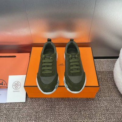 爱马仕 Hermes 2024春夏经典情侣款 Bouncing 休闲系带百搭运动鞋 H家厚底时尚风格拼色跑鞋 材质：鞋面进口环保透气科技面料拼接进口羊猄皮+水染