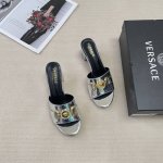 橙子出厂价P Versace 范思哲 初夏新款 美人头粗跟拖鞋 休闲凉拖 跟高：7Cm 码数：35-42