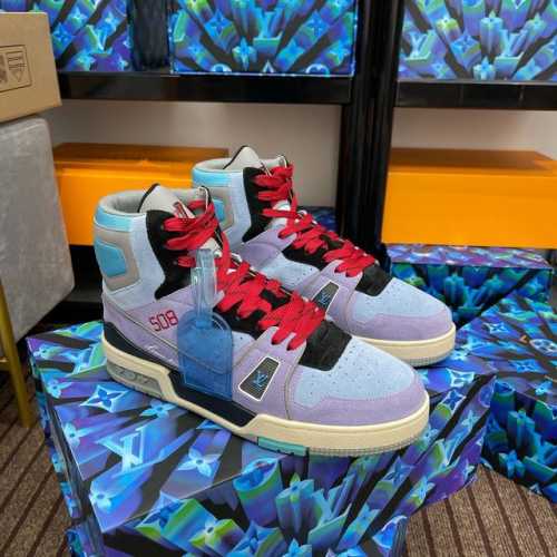 顶级版本 上线男款39-44 45.46 Virgil Abloh 向篮球鞋设计汲取灵感，推出标志性 LV Trainer 运动鞋，经典的花纹富含着整体的特性，