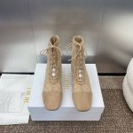 Dior 迪奥 春夏走秀高定系列naughtily-D女靴 Cd字母logo 藤格纹通体提花刺绣优雅及裸凉靴 明星同款粗跟方头系带流苏罗马后拉链短靴 市面顶级版