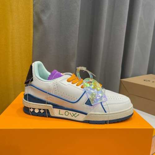 顶级版本 上线男款39-44 45.46 Virgil Abloh 向篮球鞋设计汲取灵感，推出标志性 LV Trainer 运动鞋，官网最新走秀联名款修改版本更