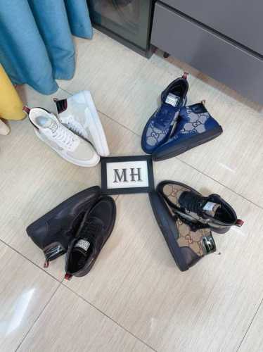 出厂价 Gucci 古奇 新款高帮男鞋高端品牌，最新時尚休闲男鞋，潮流百搭之款，轻松运动风，鞋面意大利进口头层牛皮 真皮内里 加超精细做工 原版个性时尚橡胶耐磨