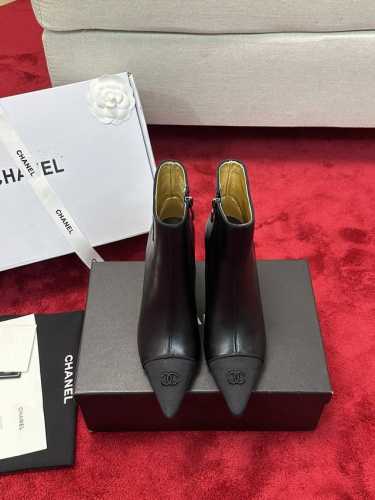 厂价 Chane*｜小香24C新品尖头高跟短靴 鞋面采用进口小羊皮材质 内里垫脚都是丝绸羊皮 意大利进口牛皮大底 跟高：7Cm Size：35-39 40 41