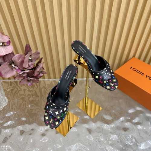 LV 路易威登 25 2025 早春新品 顶级版本专柜主打最新款 拖鞋 猫跟拖鞋 硬货上新 鞋面：原版定制老花布内里：进口山羊皮里大底：原版意大利真皮大底跟高：