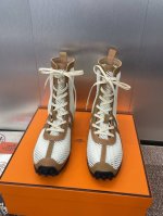 工厂价490 爱马仕 Hermes 2025春夏新款 Kichu 系带拼色平底女网靴 H家字母Logo方头时尚果冻色百搭拳击鞋 材质：进口小牛皮拼接环保透气网面