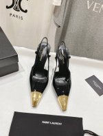 高版本出厂 Saint Laurent 圣罗兰ysl 24Ss早秋大热全新金色方头高跟鞋单鞋！ 经典cassander复古logo搭配野性自由高雅性感并存，收男