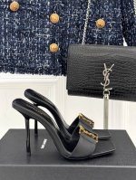 厂价 Saint Lauren*YSL圣罗兰经典春夏金属字母logo高跟拖鞋斩男又斩女的高跟鞋 爱了不愧是最懂女人的品牌 上新即售空尤其是侧面线条设计流畅自然还