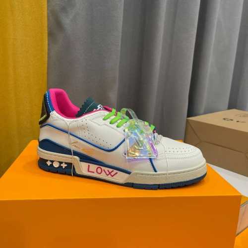 顶级版本 上线男款39-44 45.46 Virgil Abloh 向篮球鞋设计汲取灵感，推出标志性 LV Trainer 运动鞋，官网最新走秀联名款修改版本更